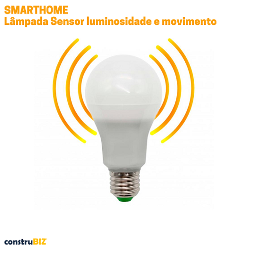 Lâmpada Led E27 A60 8W sensor de luminosidade e de movimento